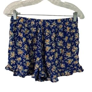 American Eagle Blue Floral Ruffle Runner Shorts